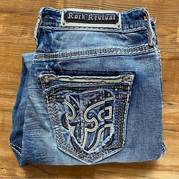 ROCK REVIVAL 33 Cocoon High Rise Curvy Ankle Skinny Embellished Distressed Jeans - Picture 1 of 16